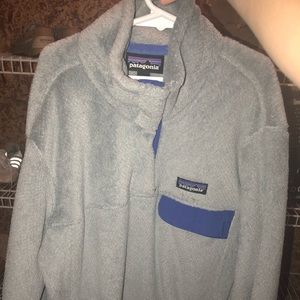 Grey and Blue Patagonia Pullover Button Up
